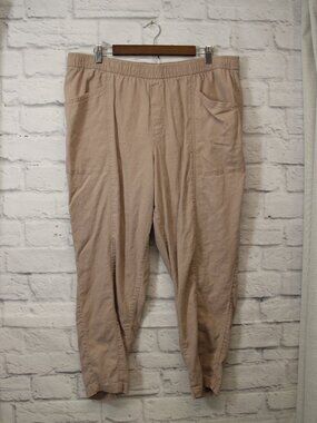 Old Navy XL Light Mauve Tan Linen Blend Pull On Tapered Leg Ankle Pants